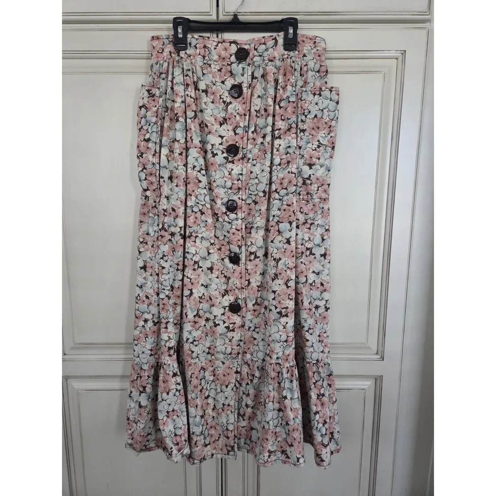 Vtg Reldan Prairie Skirt Women's Sm‎ Med Long Floral Cottagecore Peasant